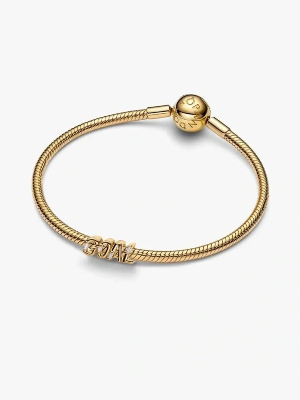 Pandora Gold Logo Cable Snake Bracelet with Letter Charm